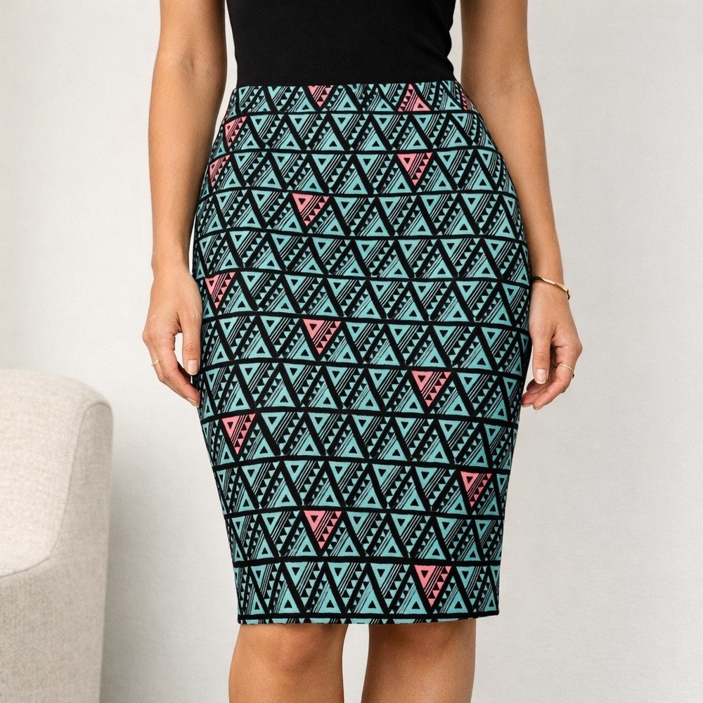 LuLaRoe CASSIE Pink and Green Midi Pencil Skirt